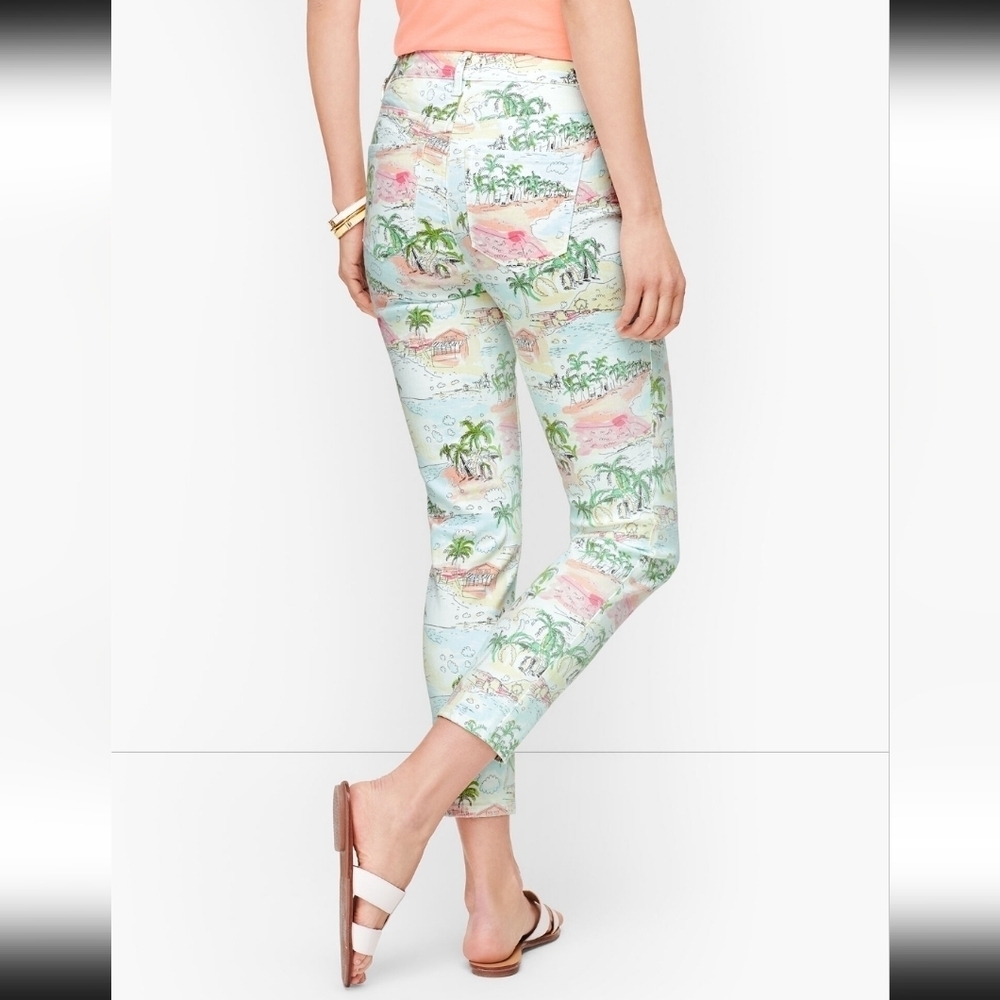 Talbots Flawless Jegging Crop - Coastal Beaches Tropical Print Women Jeans Sz 4P - Picture 2 of 13